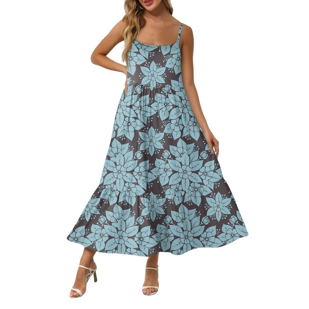 Women's Long Beach Casual Elegant Spaghetti Strap Maxi Dress Stitching Low-key Flowing Bohemian Dress