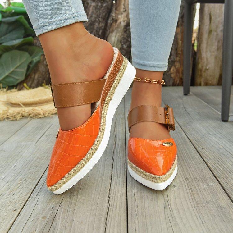 Fashion Large Size Spliced Color Headed Sandals with Rope Weave Thick Heel Slip-On Women's Shoes Lightweight Rubber Bottom Casual Slippe