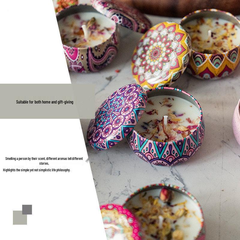 Scented Candle Tin with Dried Flowers - Long-Lasting, Romantic Fragrance for Bedroom & Home Odor Removal