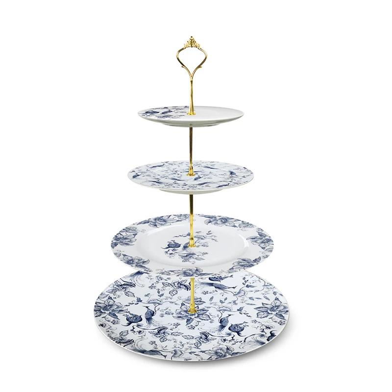12/10/8/6.5in Round Bone china Tableware European Blue Floral Pasta Plate Ceramic Salad Plate Dinning Plates