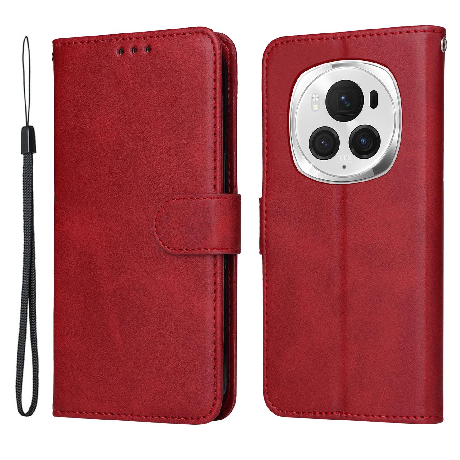 

For Honor Magic6 Pro 5G Magnetic Phone Case Anti-Scratch Leather Flip Wallet Stand Phone Cover Red