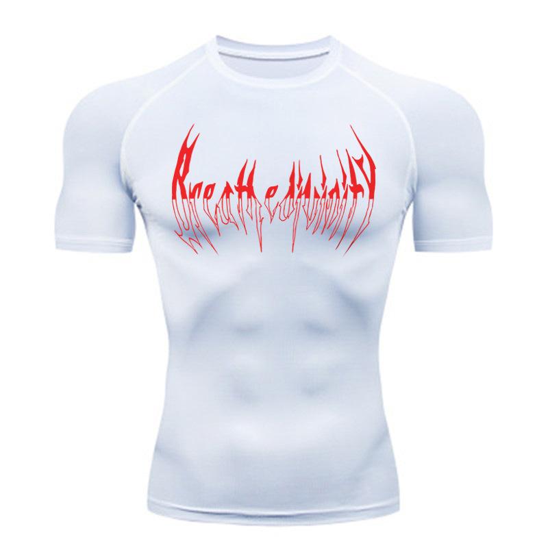 2D printed T-shirt men's summer two-piece sportswear running T-shirt elastic quick-drying sports top sports fitness shirt men's