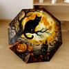 Halloween Night With Black Cat Portable Automatic Umbrella With 8Rib Durable Plastic Iron Allseason Use Elegant Women'S Umbrella Spiritual Giftt73