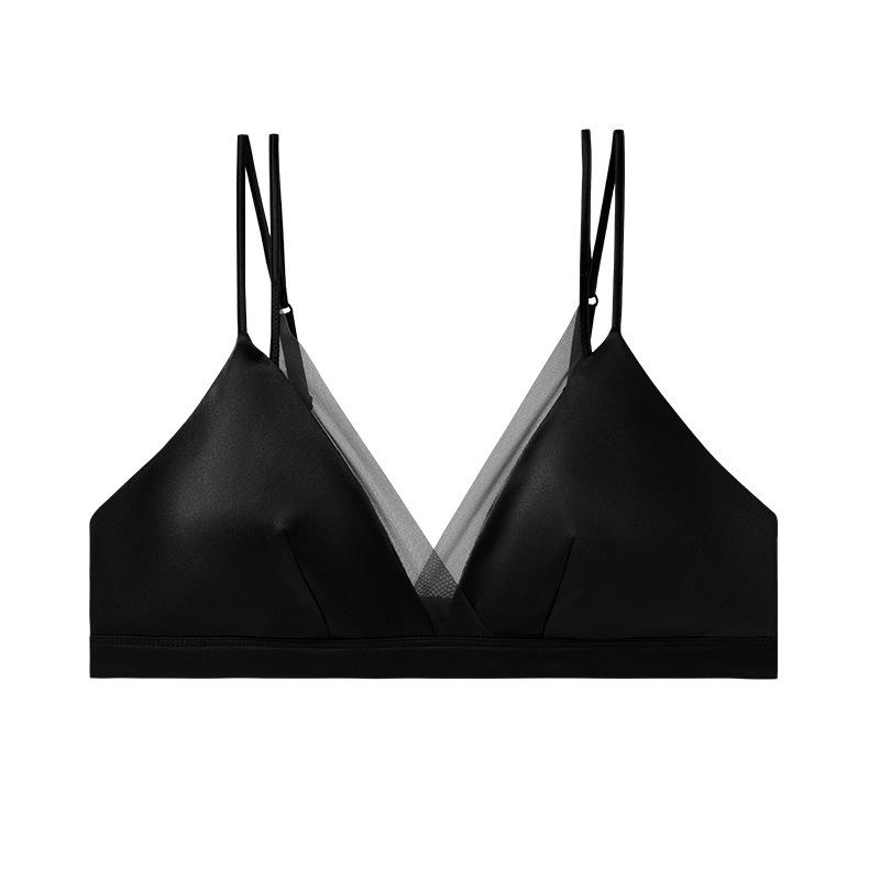 French Silk Satin Wire-Free Bra - Mulberry Silk, Breathable Mesh, Thin Triangle Cup, Lingerie for Large Busts Medium