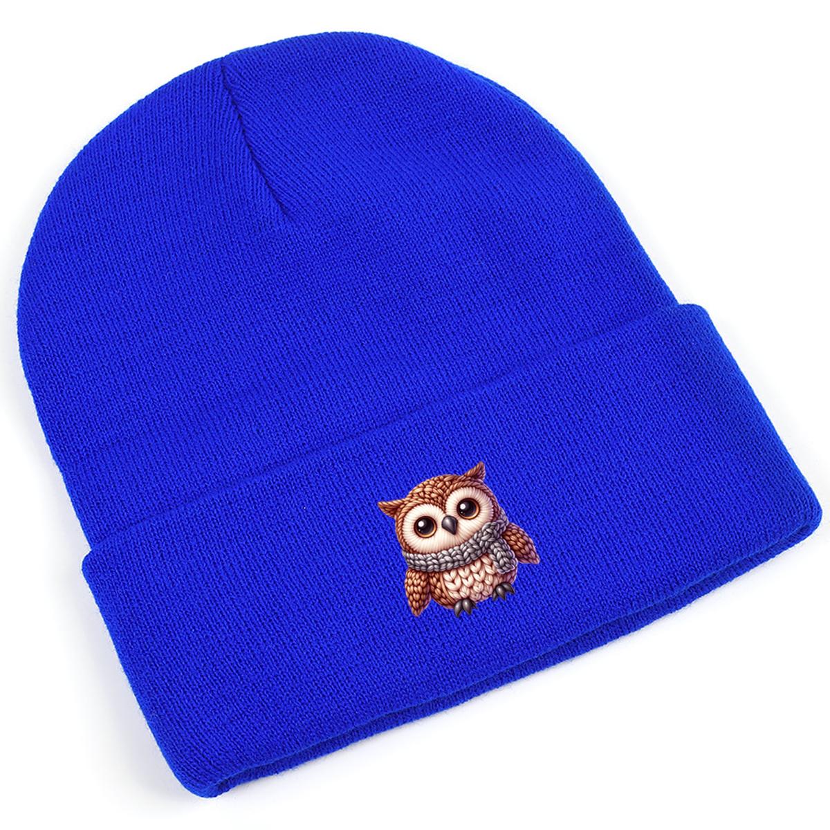 Шерстяная вязаная шапка с принтом совы — фото 13