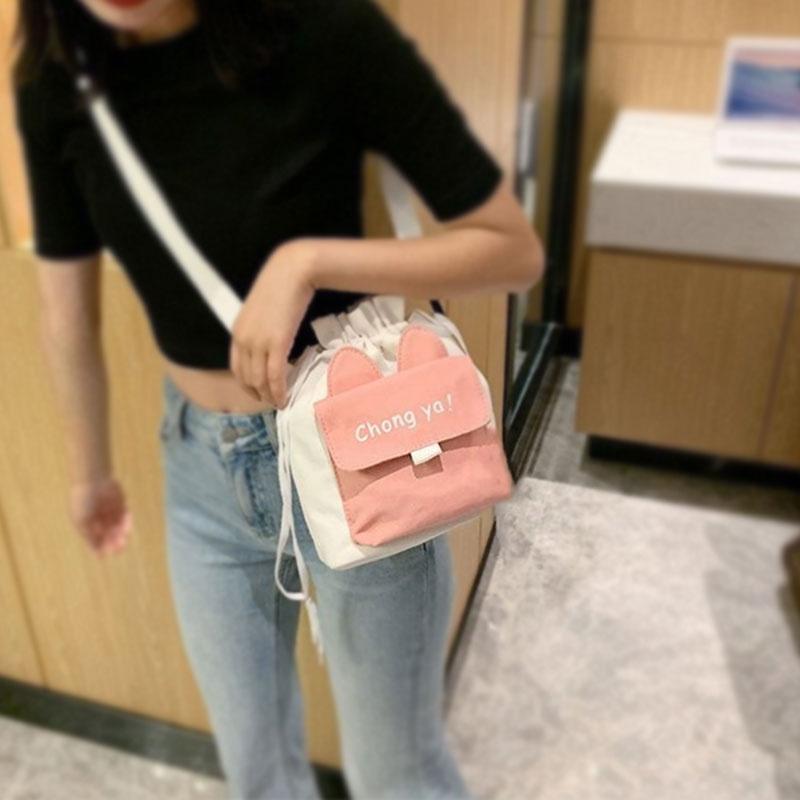 Stylish Canvas Shoulder Bag With Cute Rabbit And Carrot Pins Available In Multiple Colors