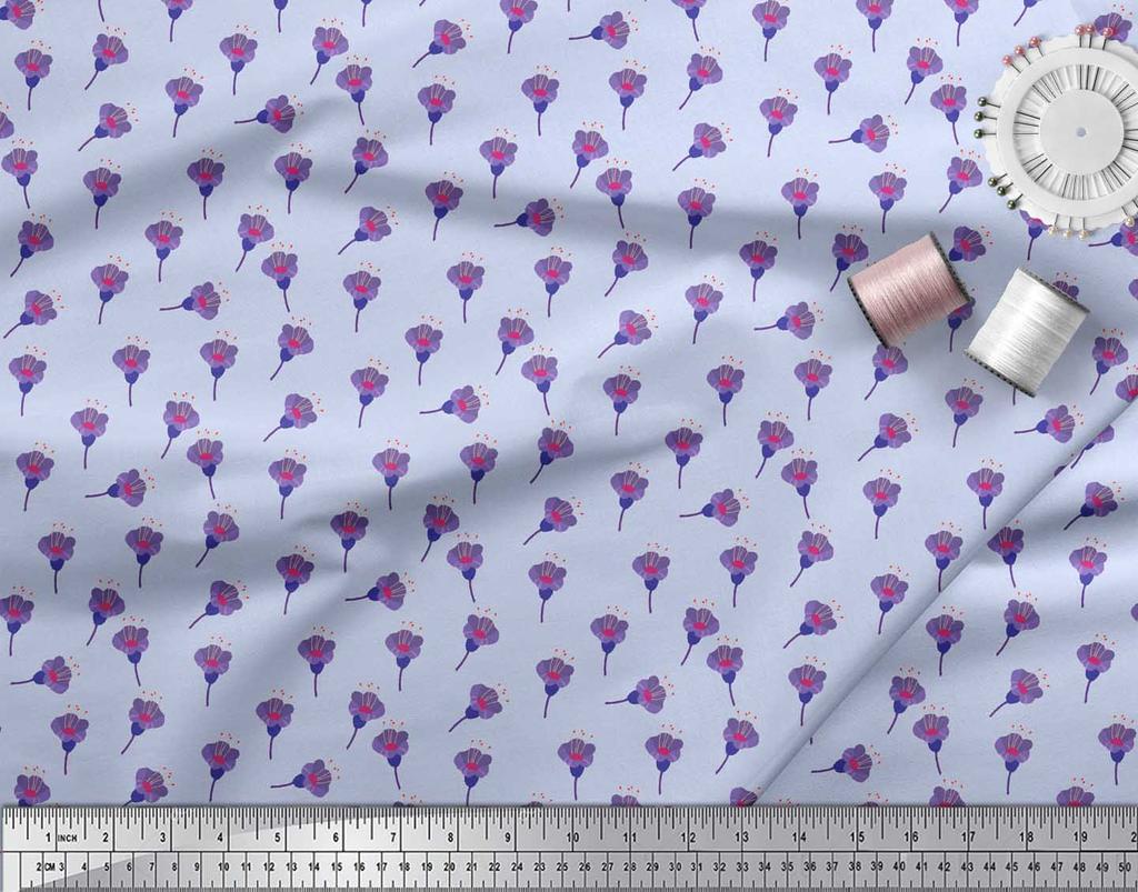 Soimoi Beige Japan Crepe Satin Fabric Freesia Floral Decor Fabric Printed metre 42 Inch