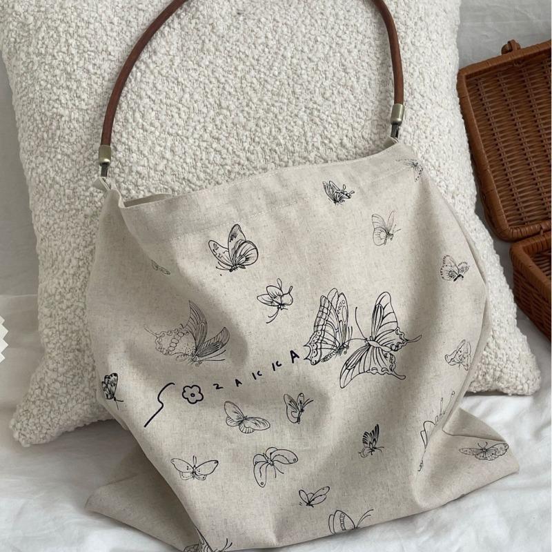 New Printed Butterfly Shoulder Canvas Bag Women's Small Satchel Lazy Student Large Capacity Canvas Bag