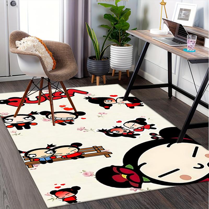Pucca Bürostuhlmatte: Süßer Cartoon-Charakter-Teppich für Heimdekoration, Büro-Teppich-Geschenk, Geeignet für Schlafzimmer, Wohnzimmer, Verschiedene Räume