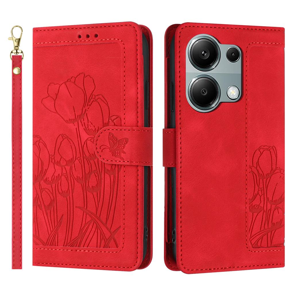 For Xiaomi Poco M6 Pro 4G/Redmi Note 13 Pro 4G Case Tulip Leather Phone Cover with 5 Card Slots Wallet