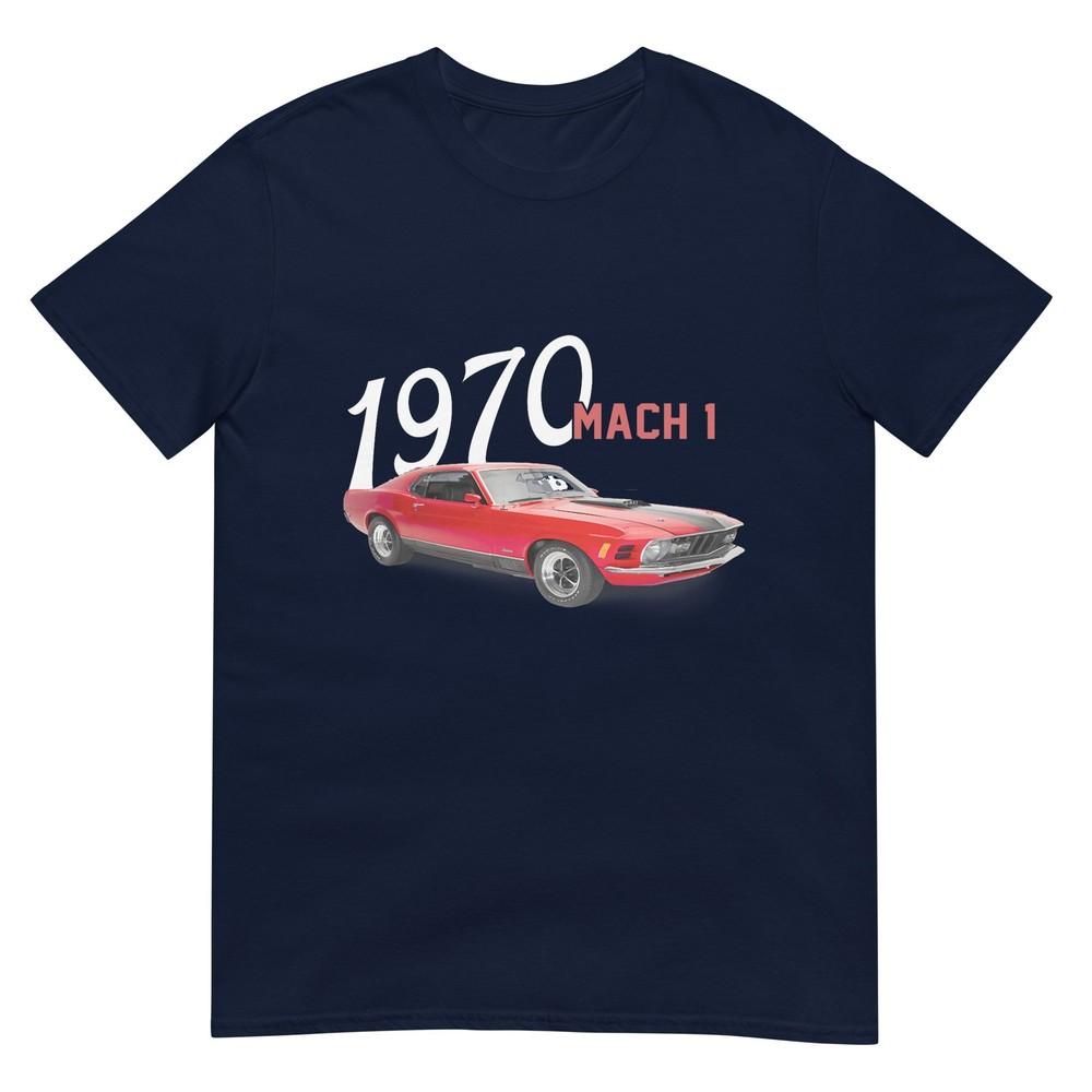 1970 70 Mach 1 Red Classic Vintage Old Car Usa Flag Tshirt S
