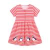 European Style Striped Princess Dresses: Cute Animal Embroidery Short Sleeve for Girls