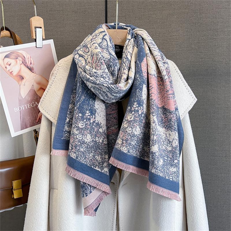 Luksusowa marka kaszmirowy damski kwiatowy szalik zimowy ciepły szal i otulacz bandana pashmina damski kwadratowy gruby koc poncho