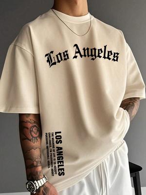 Men's Los Angeles Slogan Print Short Sleeve T-Shirt, Breathable Summer Fashion Tee