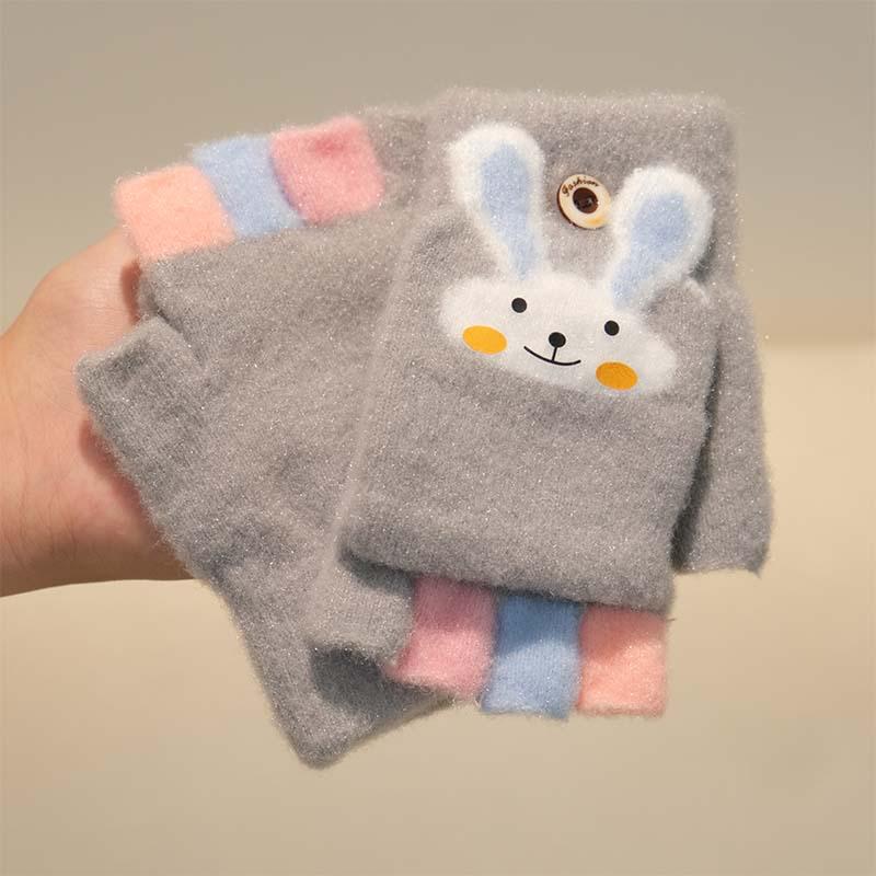 Kinder Herbst/Winter Fäustlinge mit Klappe - Niedliches Hasendesign für Jungen und Mädchen