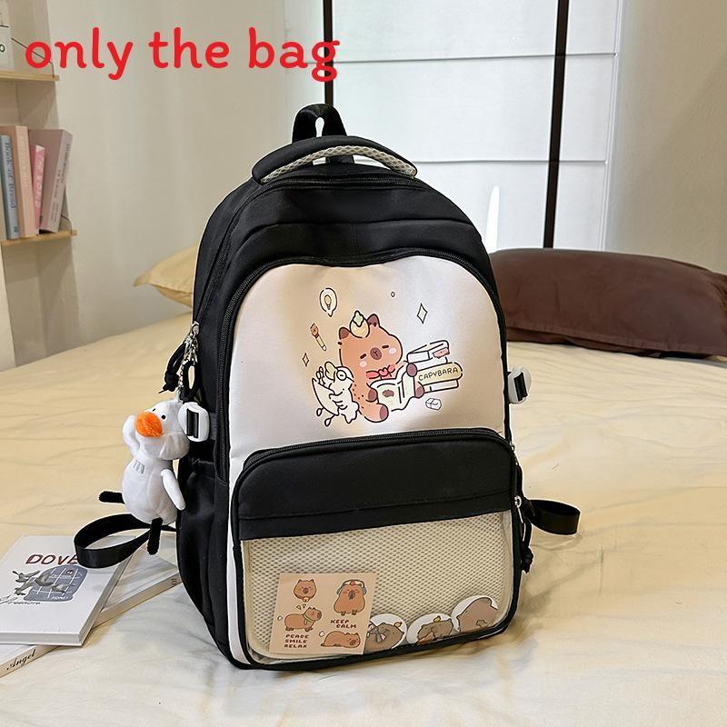 Capybara Cartoon Backpack For School Students With Breathable Nylon Material And Large Capacity