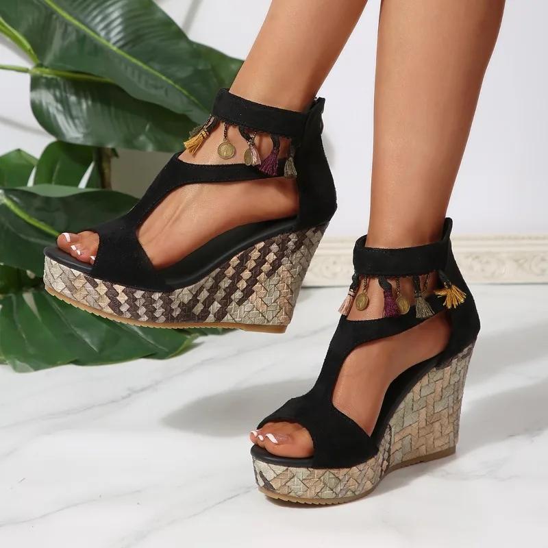 Fashion 2025 New Women's Thick Platform Wedge Sandals Summer Comfortable Elevating Casual Shoes Plus Size Breathable Fashion Hot Sale