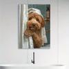 Bathroom Canvas Art Prints Frameless Humorous Dog Lovers Wall Decor Modern Pet-Themed Toilet Posters for Restroom, Playful Poodle In Towel