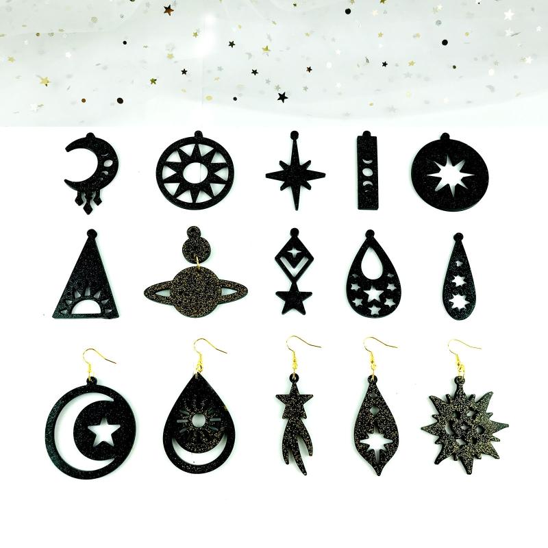 Astronomical Element Earrings Drop Glue Mold Diy Planet Moon Star Keychain Mold Ornament for Key Pendant Silicone Mold