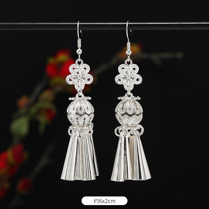 Miao Yin earrings retro exotic niche design long fringed earrings medium earrings women