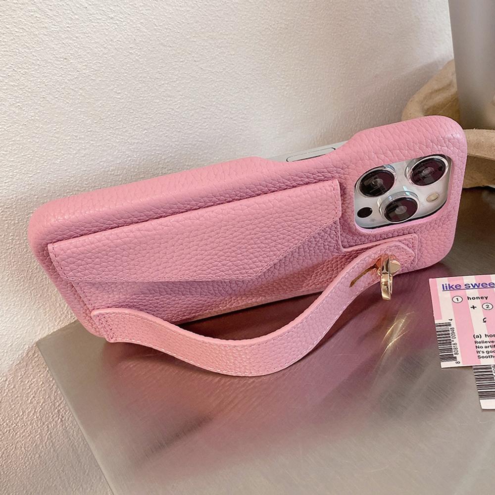 Für iPhone 15 Pro Max Hülle mit Kartenfach Handschlaufe Ständer PU-Leder+PET Handyhülle