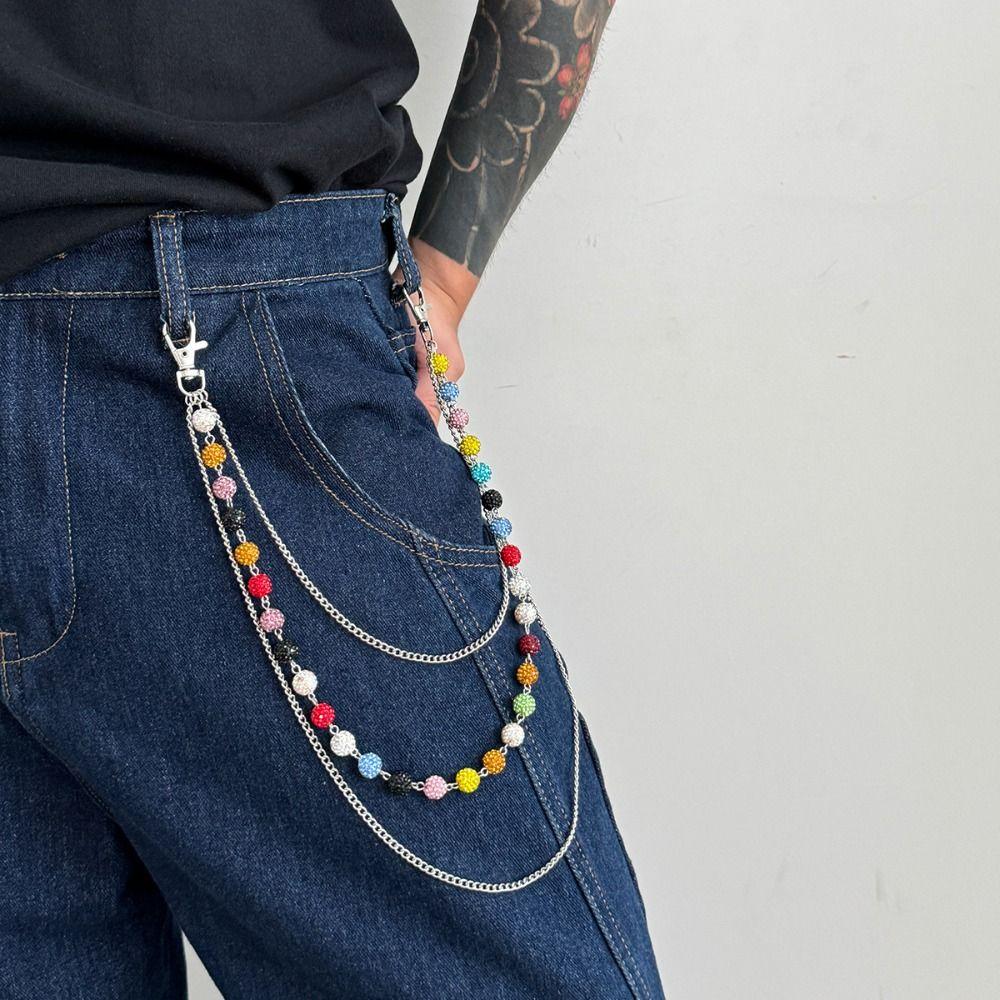 Jeans Chain Punk Belt Chain Zinc Zinc Zinc Alloy Pants Chain Colorful Rhinestone Bead Waist Chain  Female