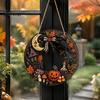 Halloween Theme Party Supplies Wooden Hollow Round Hanging Sign, Pumpkin Spider Web Haunted Indoor Atmosphere Props House Ornament with Hemp