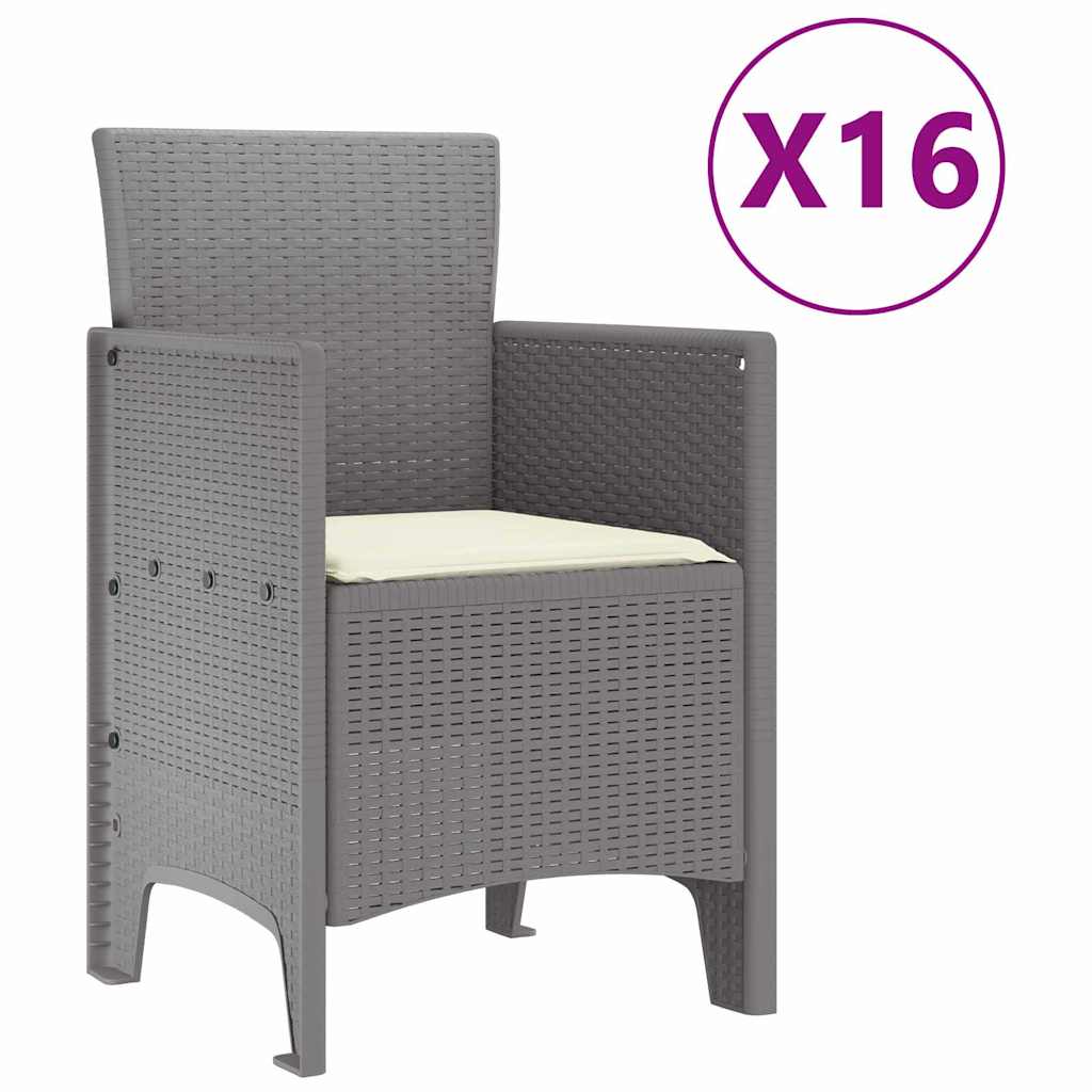 Garden Dining Set with Cushions 17 pcs Light Gray PP