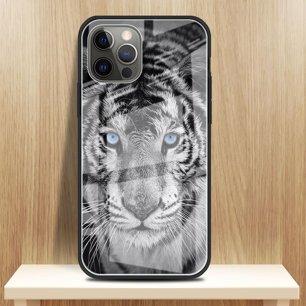 Wolf Dog Cat Bird Lion Tiger Animal Glass Case For Apple iPhone 14 13 Pro 11 12 7 8 Plus SE 2022 XR X XS Max 6 6S Phone Cover