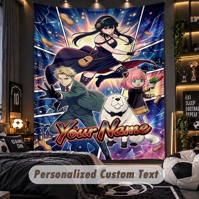 Personalized Wall Tapestry,Spy × Family Custom Printed Name, Fabric Wall Art For Indoor Room Backdrop