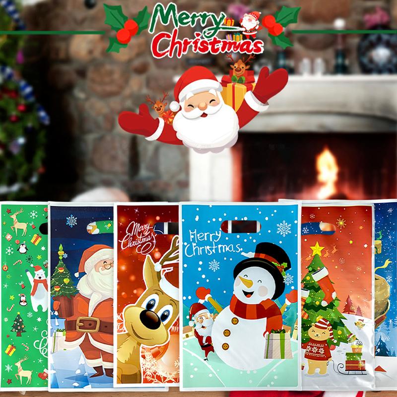 10 ks Vánoční Párty Dárková Taška Taška na Cukroví Kreslený Santa Claus Vánoční Stromeček Dárková Taška