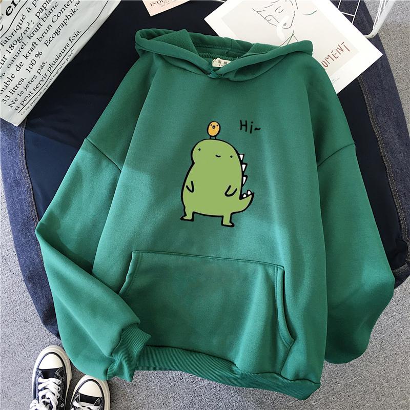Harajuku Hoodie Kawaii Dinosaur Print 2020 Winter Clothes Women Loose Oversized Sweatshirt Warm Trend Casual Graphic Korean Top