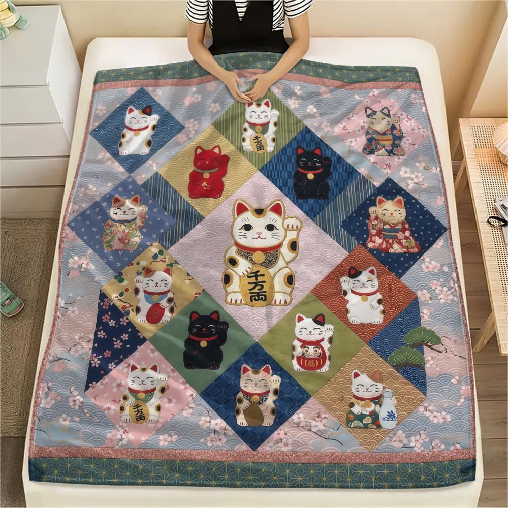 1Pc Cultural Puzzle Print Flannel Blanket High Quality Warm Comfortable Cover for All Seasons Perfect for Gifts Home Decor