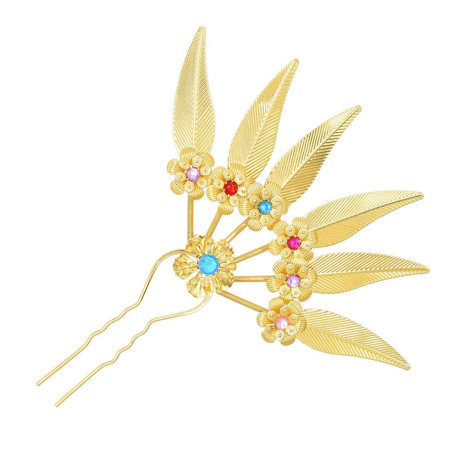

Elegant Leaf Hair Stick with Crystal Filigree Buyao for Women Girl Buyao for Ethnical Thai Headpieces Hair Jewelry A