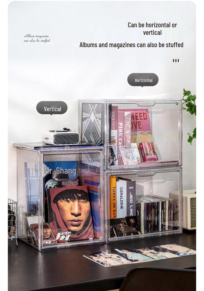 Acrylic Transparent Bookshelf: Dustproof, Large-Capacity Magazine & CD Display Box.