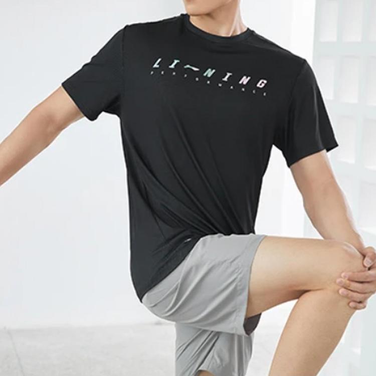 Li Ning Tréninková série Logo Nápis Kulatý výstřih Volné Krátký rukáv Pánské Top Černá ATSR425-3