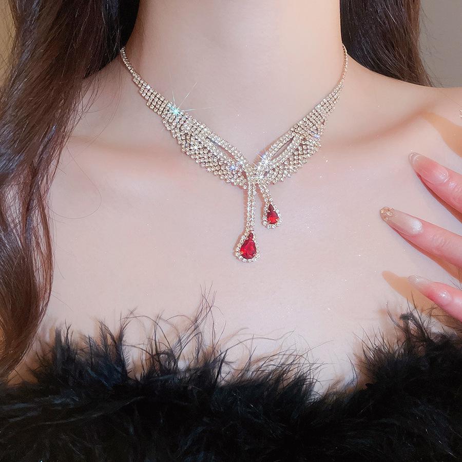 Exquisite Rhinestone Water Drop Tassel Necklace & Earring Set - Luxurious European & American Style