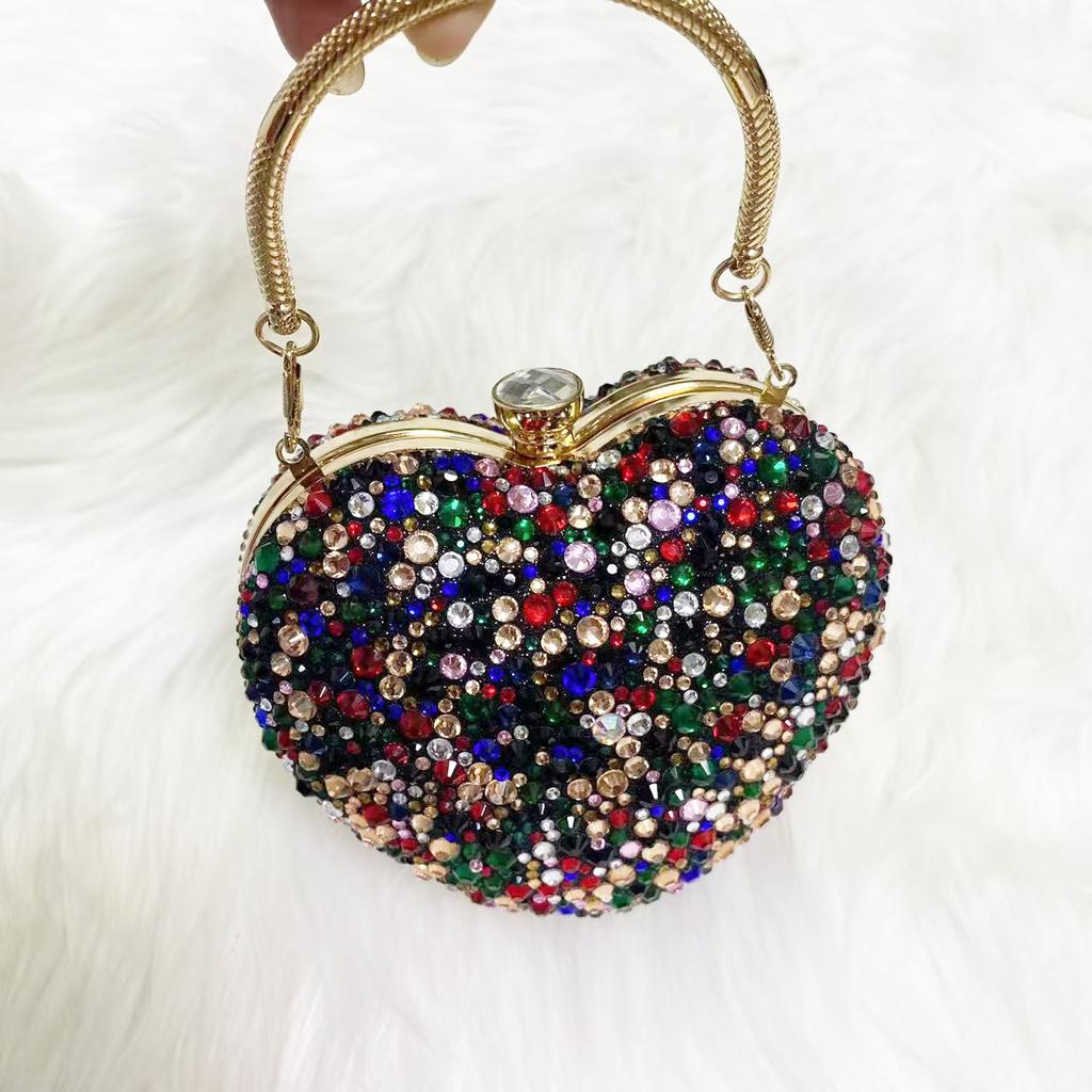 Luxus Herzform Diamant Kristall Abend-Kupplungstasche Steine Strass Mini-Handtasche für Hochzeitsfeier Schultertasche Griff