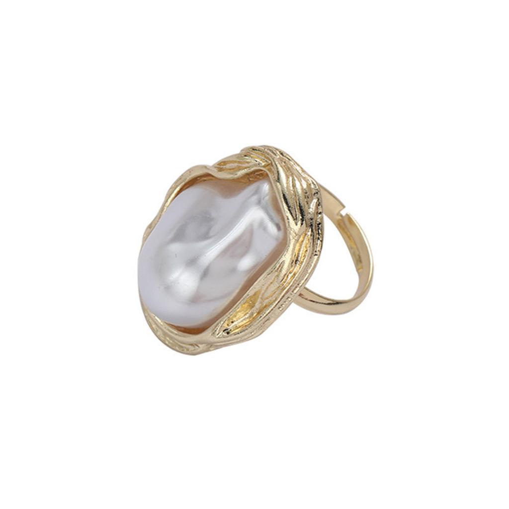 Elegant Irregular Pearl Ring Adjustable Ring Fashion Jewelry Statement Pearl Rings Alloy Texture for Various Occasion