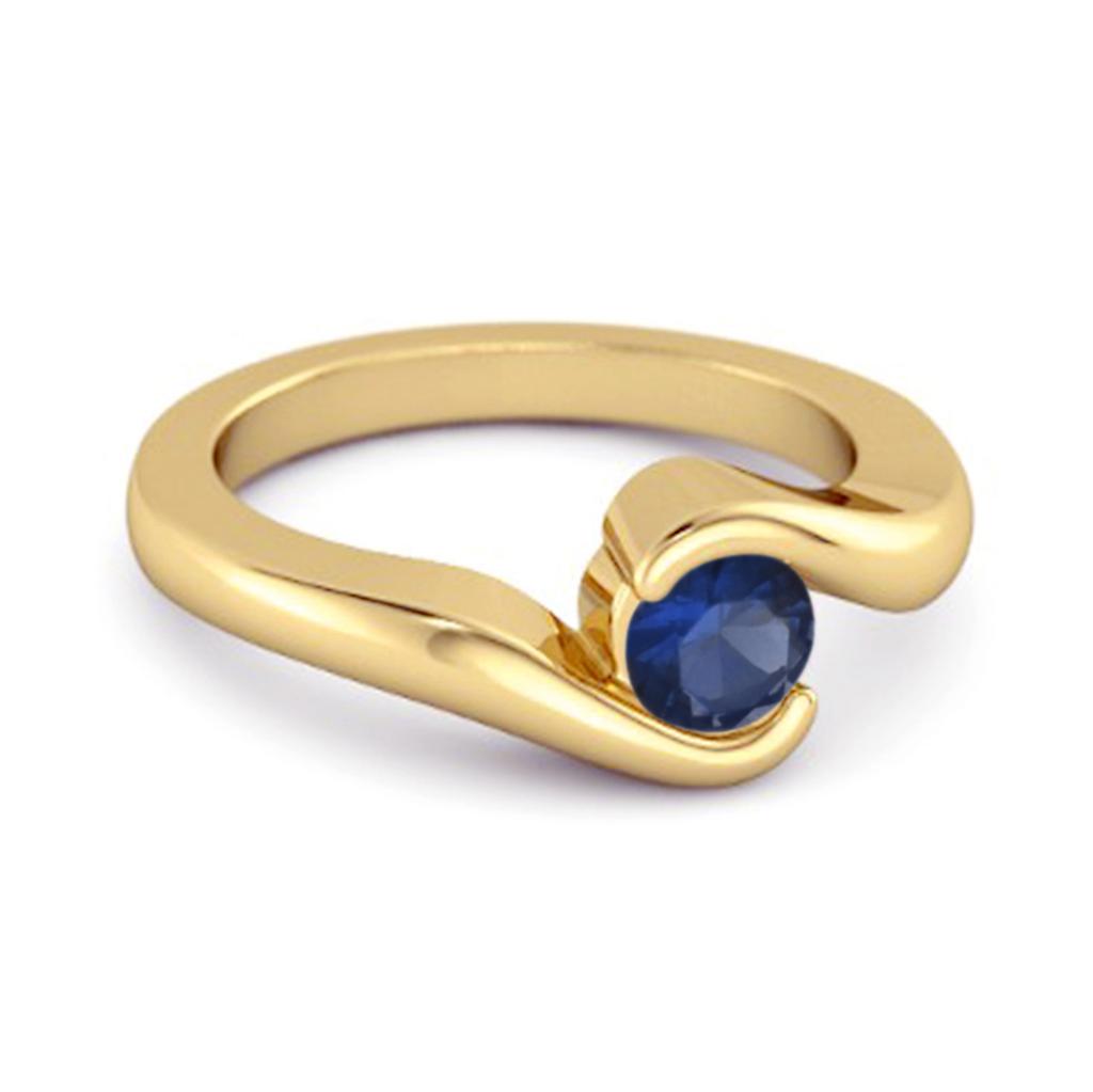 Blue Sapphire Classic Prong Set Solitaire Ring - 925  Sterling Silver Gold Vermeil