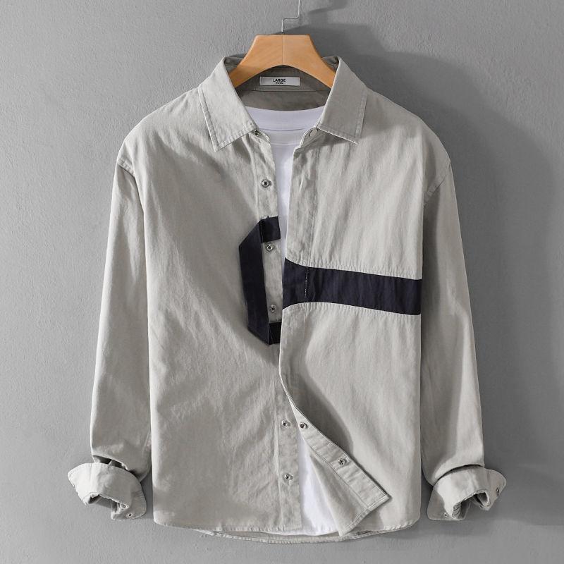 

2023 Новая весна и осень Персонализированная Ретро Пэчворк Контрастная Рубашка-поло с длинным рукавом Свободная Повседневная Оверсайз Мужская L серый