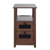 Farmhouse End Table Narrow Night Stand with USB Ports and Outlets Brown