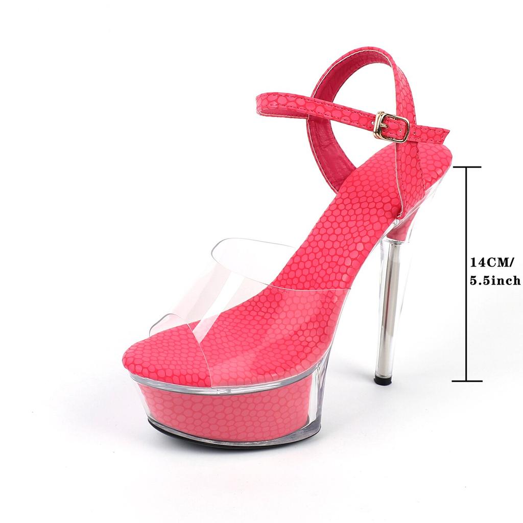 Damenschuhe Frühling Klare Absätze Sexy Sandalen Slipper Mädchenschuh für Party Club 14 cm Absatz 4 cm Plattform LFD-B3532