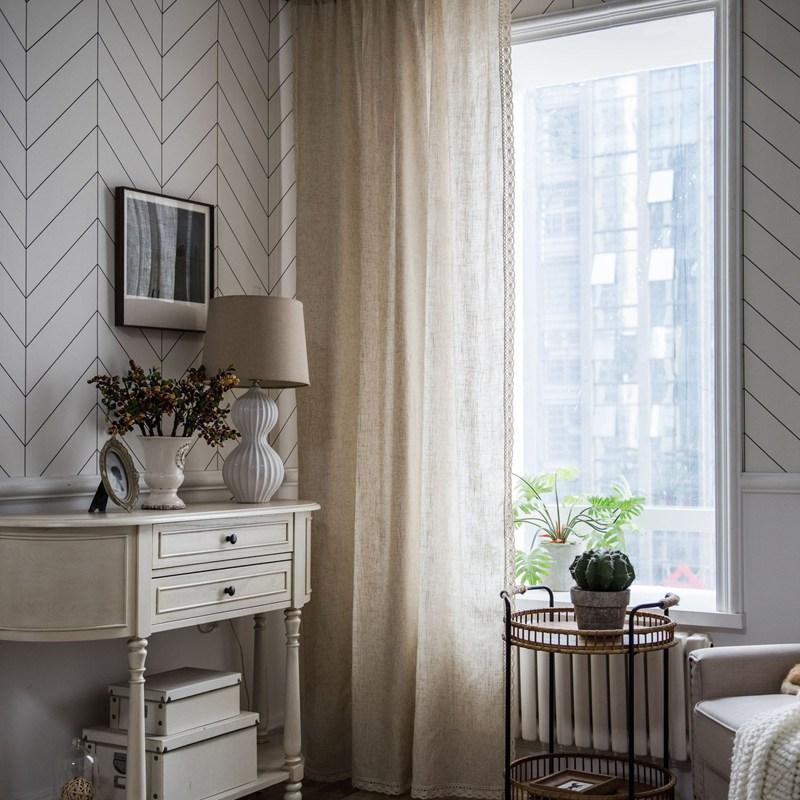 Curtain Polyester Hemp Lace Curtain Finished American Style Small Window Kitchen Valance Plain Semi-shading Living Room Drape