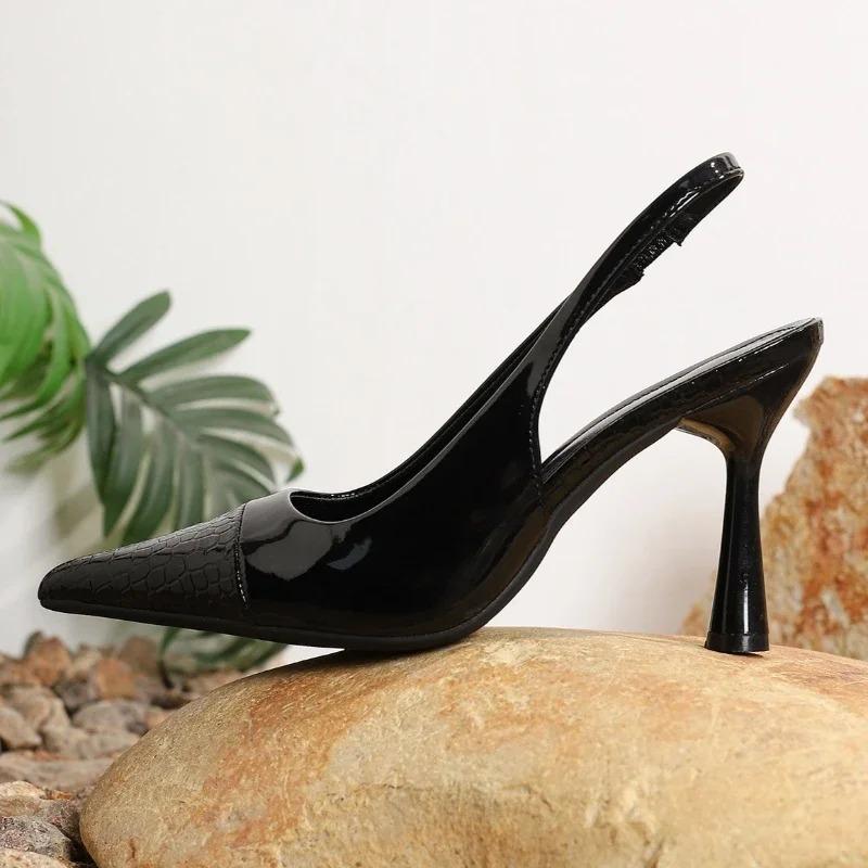 Summer Pointed Toe Shallow Back Strap Slide Women Sandals High Quality Patchwork High Heels Banquet Party Dance Shoes For Women