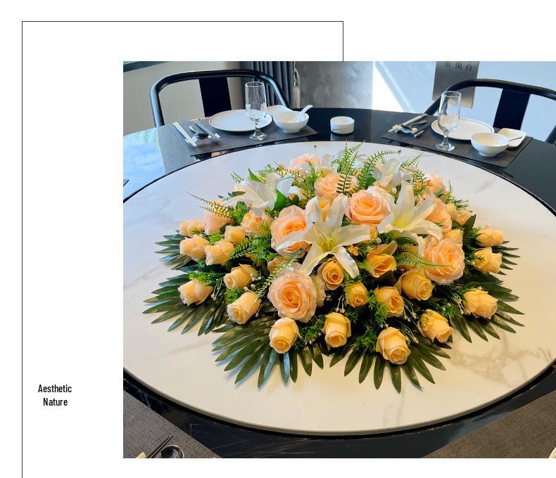 Luxury Round Table Flower Arrangement - Artificial Floral Centerpiece for Dining Tables with Electric Turntable