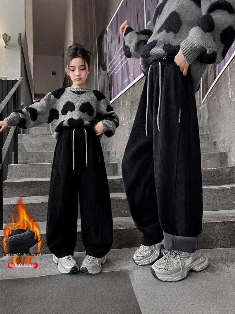 Girls' Plush Corduroy Pants - Autumn Winter 2025 - Thick, Loose, Casual Stylish Children's Wear
