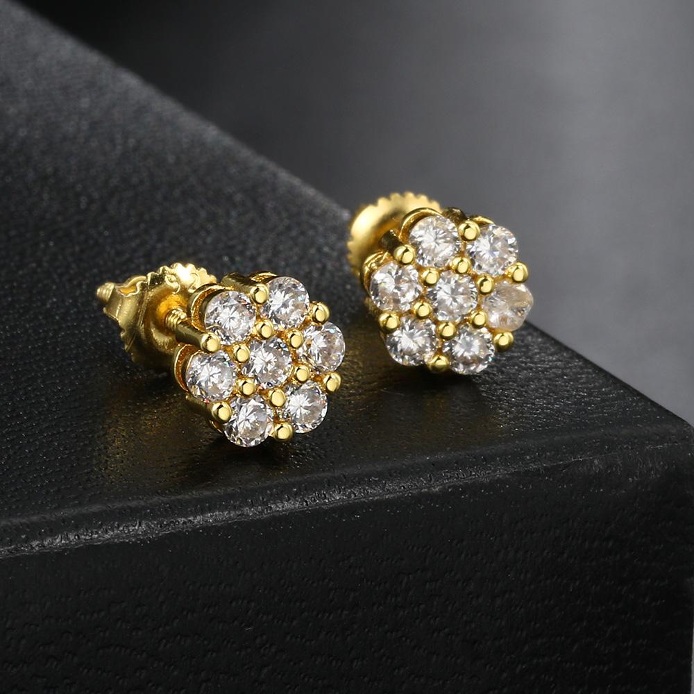 Blumen Iced Out CZ Ohrringe Goldfarbe Hip Hop Schraubohrstecker Für Damen Herren Cool Punk Hip Hop Schmuck Geschenke Großhandel OHE175