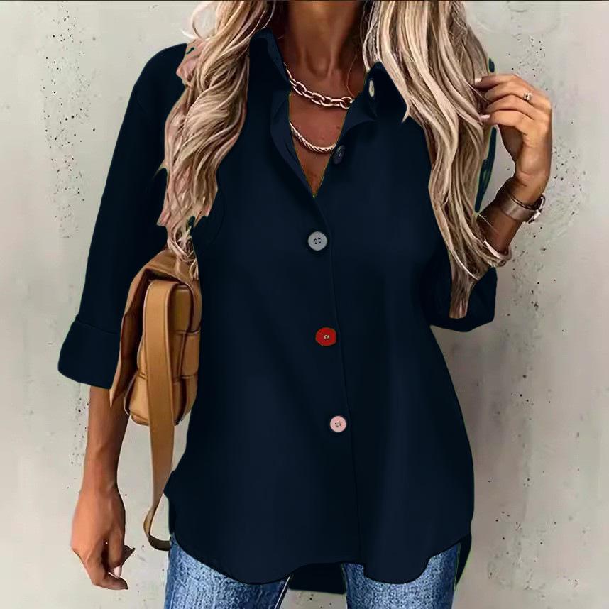 Women Autumn Long Sleeve Single Breasted Blouse and Shirts Candy Color Button Solid Shirts Tops