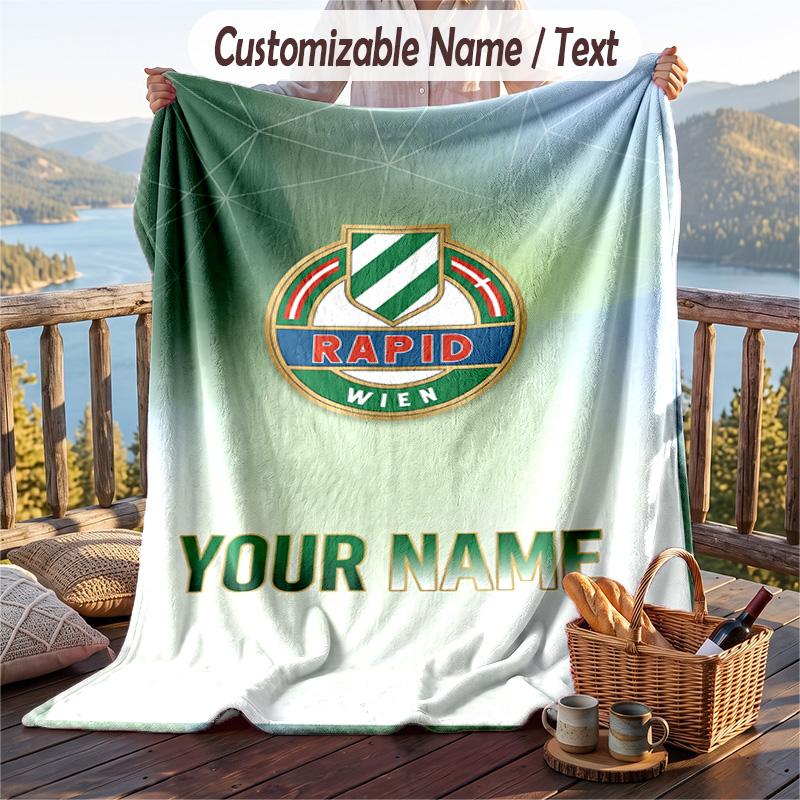 Flannel Blanket Rapid Wien FC Print Custom Name Text Soft Throw for Sofa Bed